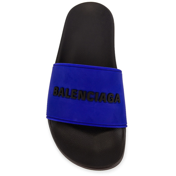 Balenciaga Black Blue Bicolor Rubber Logo Slide On Pool Sandal Flip Flop Flat 39 - Picture 7 of 12